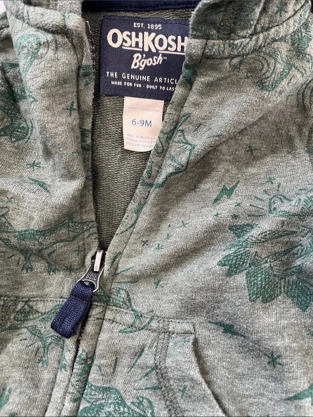 OshKosh B'gosh Green Heather Dino Print Hooded Sweatshirt & Jogger Set